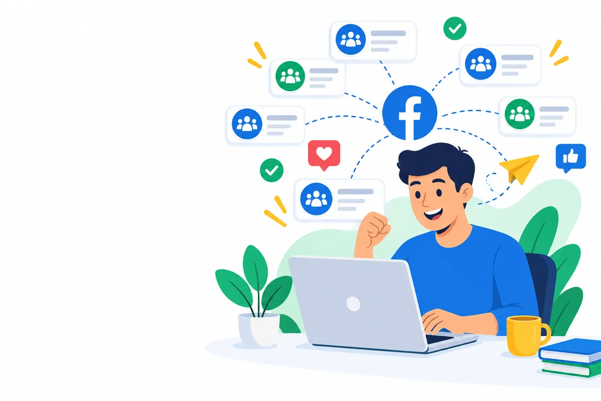 Pessoa organizando campanhas para grupos do Facebook
